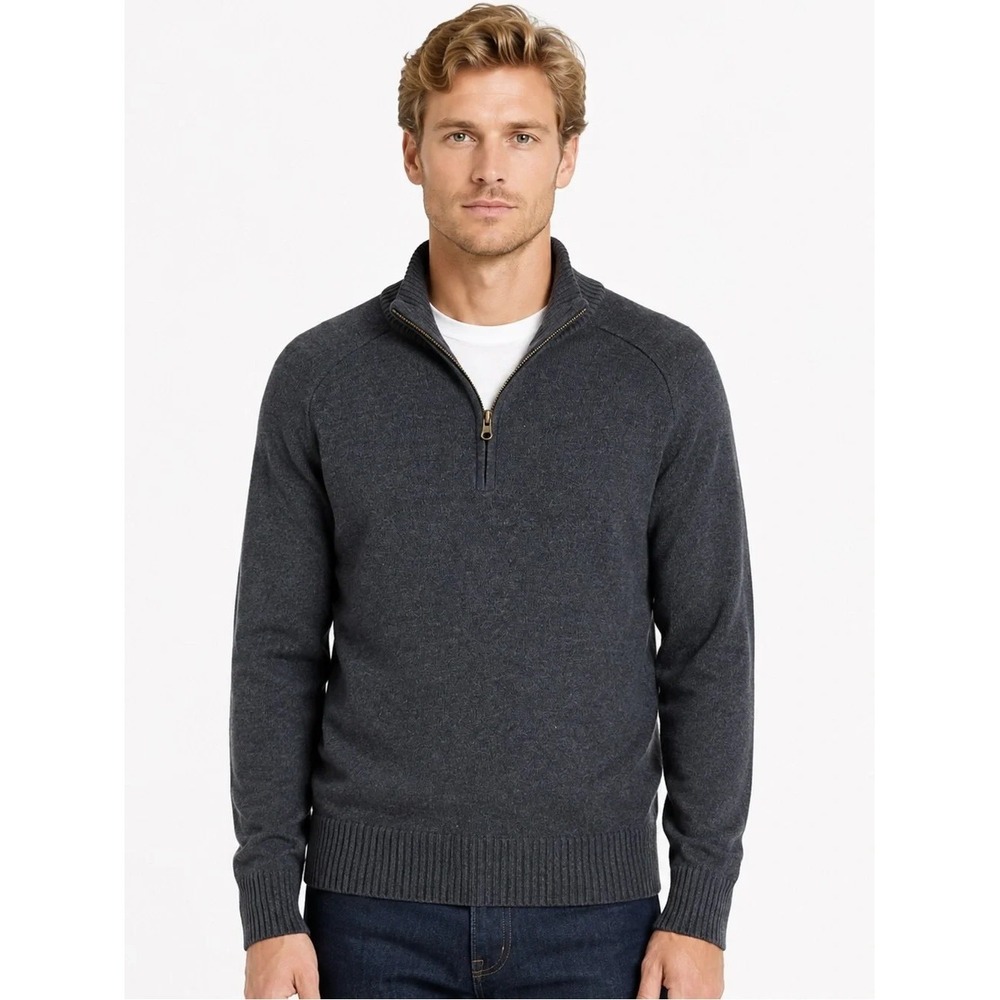 J Crew Rugged Merino Wool 1/4 Zip Sweater In Grey Mens Medium Pullover Preppy